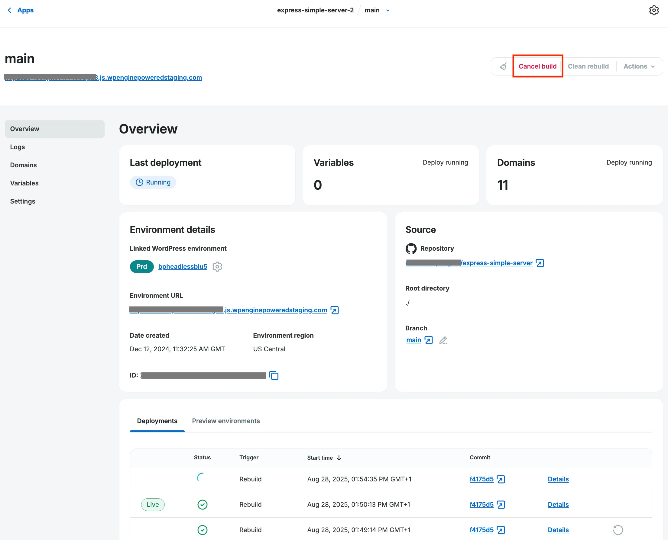 Cancel an ongoing build